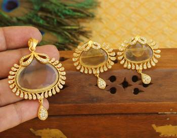 Designer gold plated cz stone pendant set 2
