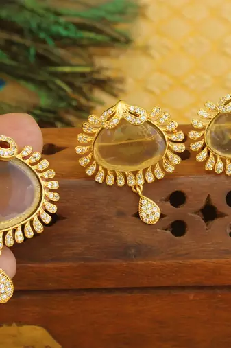 Designer gold plated cz stone pendant set