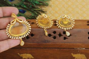 Designer gold plated cz stone pendant set 3