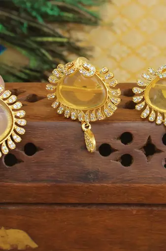 Designer gold plated cz stone pendant set