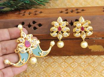 Designer gold plated cz mango pendant set 2