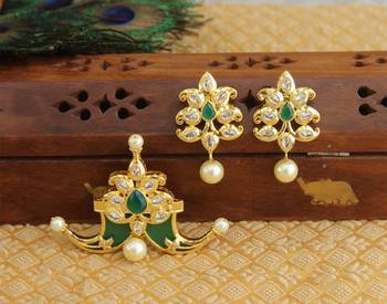 Designer gold plated cz mango pendant set 1