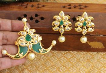 Designer gold plated cz mango pendant set 2