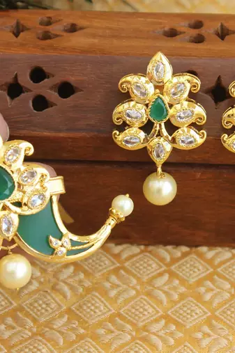 Designer gold plated cz mango pendant set