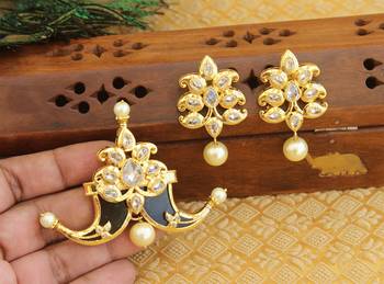 Designer gold plated cz mango pendant set 2