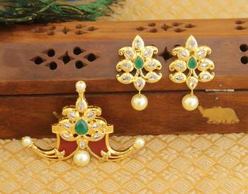 Designer gold plated cz mango pendant set 1