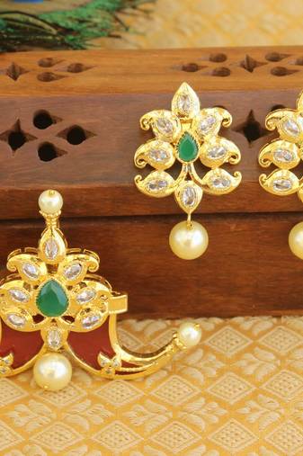 Designer gold plated cz mango pendant set