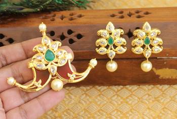 Designer gold plated cz mango pendant set 2