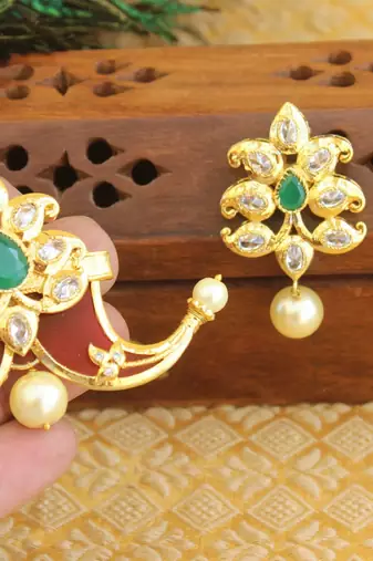 Designer gold plated cz mango pendant set