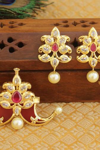 Designer gold plated cz mango pendant set