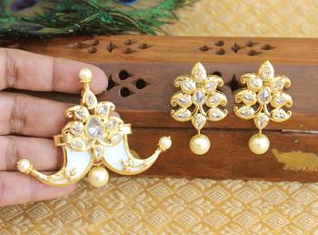 Designer gold plated cz mango pendant set 2