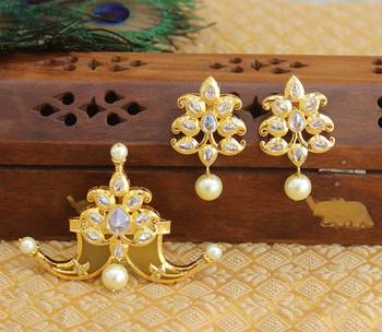 Designer gold plated cz mango pendant set 1
