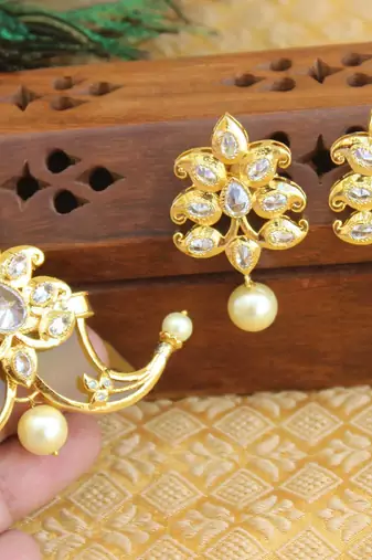 Designer gold plated cz mango pendant set