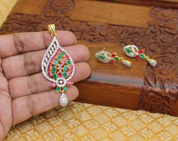 Designer gold plated cz pendant set 1