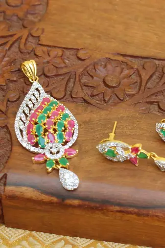 Designer gold plated cz pendant set