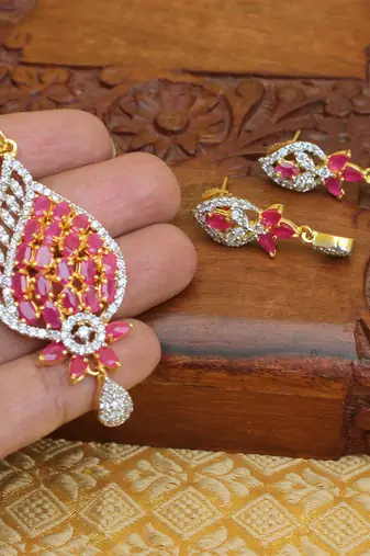 Designer gold plated cz pendant set