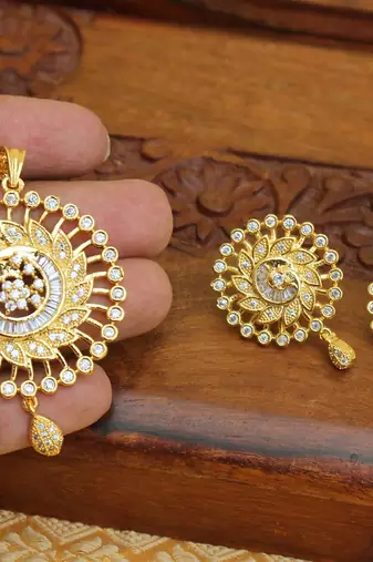 Designer gold plated cz pendant set