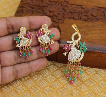 Designer gold plated cz peacock pendants set 1