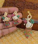 Designer gold plated cz peacock pendants set