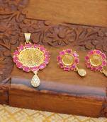 Designer gold plated ruby pendant set