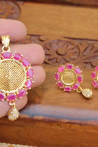 Designer gold plated ruby pendant set