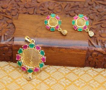 Designer gold plated ruby pendant set 1