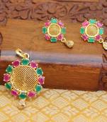 Designer gold plated ruby pendant set