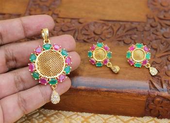 Designer gold plated ruby pendant set 2