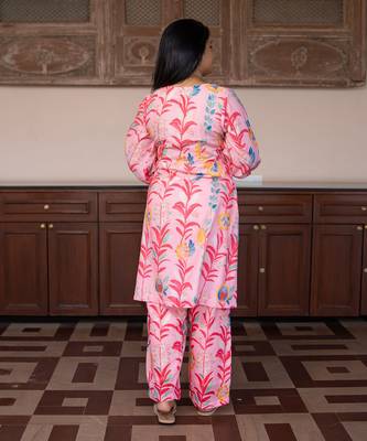 Pink floral kurta set 5