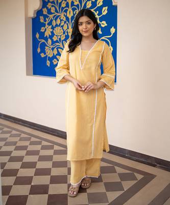 Classic yellow kurta set 1