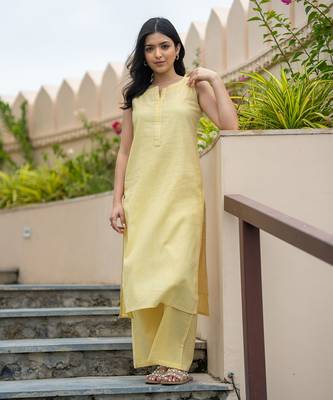 Lemon yellow kurta set 1