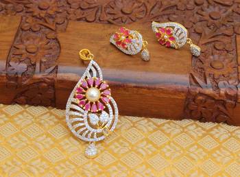 Designer gold plated cz pendant set 1