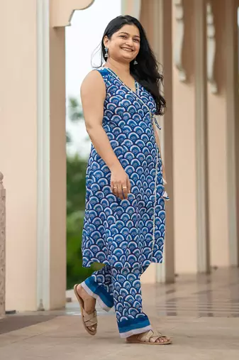 Indigo shell angarakha kurta set