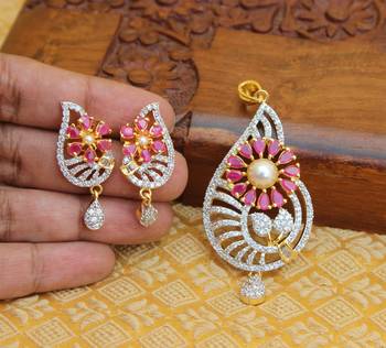 Designer gold plated cz pendant set 2