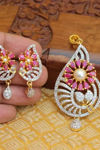 Designer gold plated cz pendant set