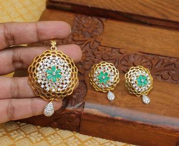 Designer gold plated cz pendant set 1