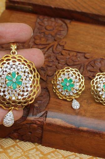 Designer gold plated cz pendant set