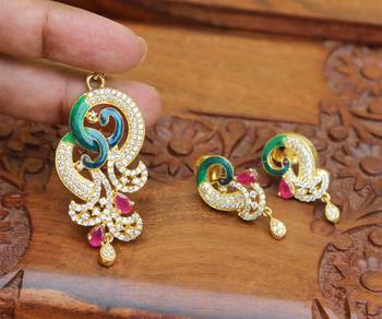 Designer gold plated cz peacock pendants set 1