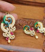 Designer gold plated cz peacock pendants set