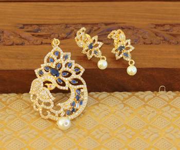 Designer gold plated cz peacock pendants set 1