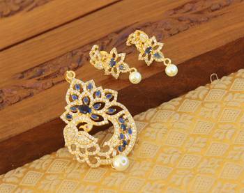 Designer gold plated cz peacock pendants set 2