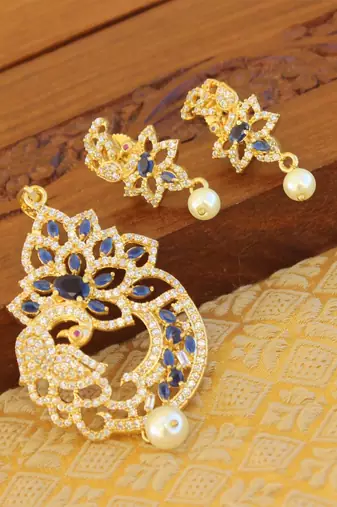 Designer gold plated cz peacock pendants set