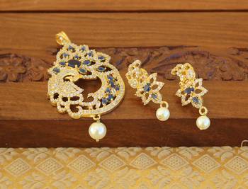 Designer gold plated cz peacock pendants set 3