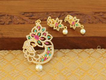 Designer gold plated cz peacock pendants set 1