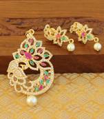 Designer gold plated cz peacock pendants set