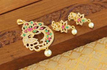 Designer gold plated cz peacock pendants set 2