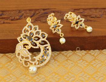 Designer gold plated cz peacock pendants set 1