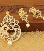 Designer gold plated cz peacock pendants set