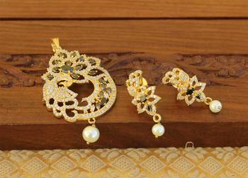 Designer gold plated cz peacock pendants set 2