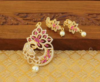 Designer gold plated cz peacock pendants set 1